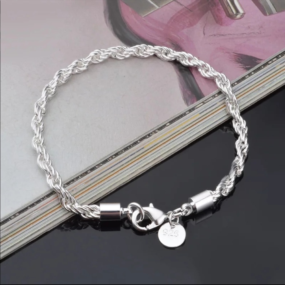 NEW 925 Sterling Silver Twisted Rope Bracelet